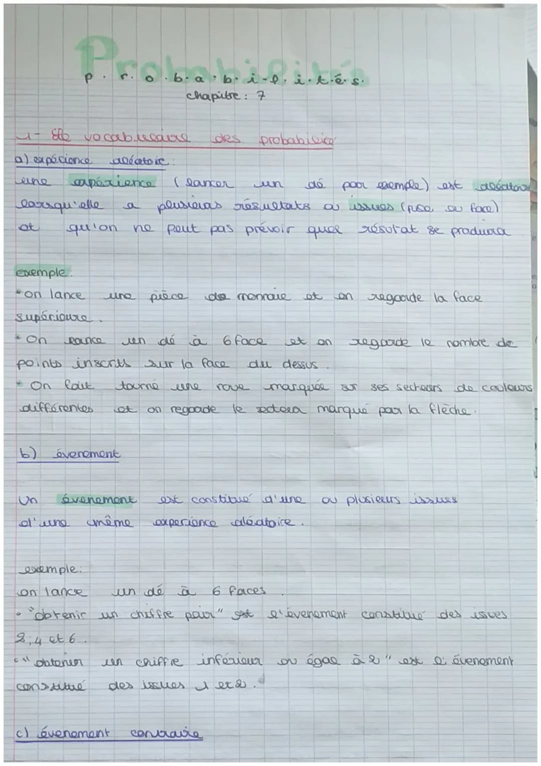 at
- Ele vocabredere
a) expérience aléatoic:
Leine expérience I lancer
larsqu'elle a
Pro
Exemple
"on lance une
supérieure.
b)
qu'on
différen