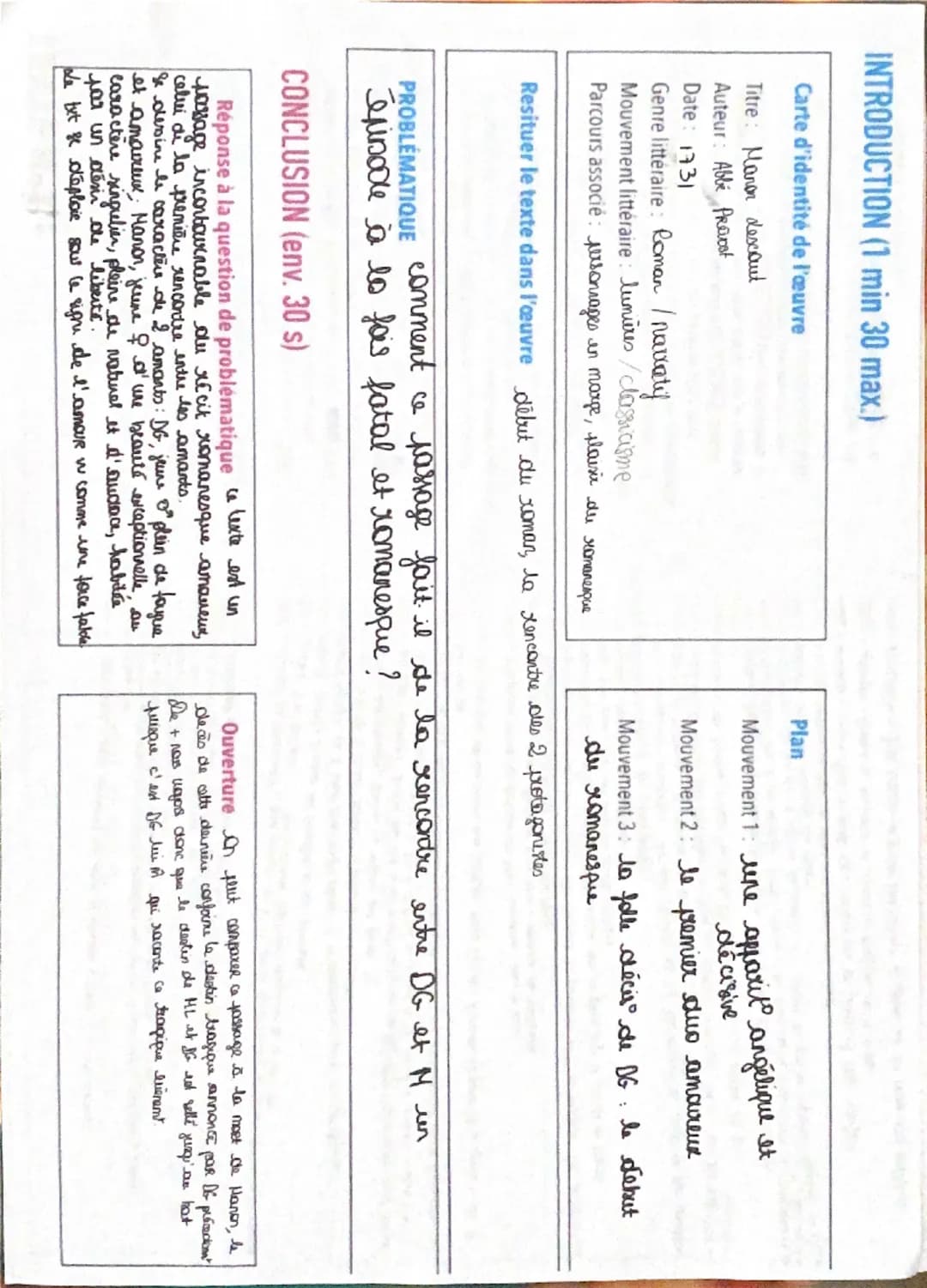 INTRODUCTION (1 min 30 max.)
Carte d'identité de l'œuvre
Titre: Manon Lescaut
Auteur: Abbé Pravost
Date: 1731
Genre littéraire: Roman / navi