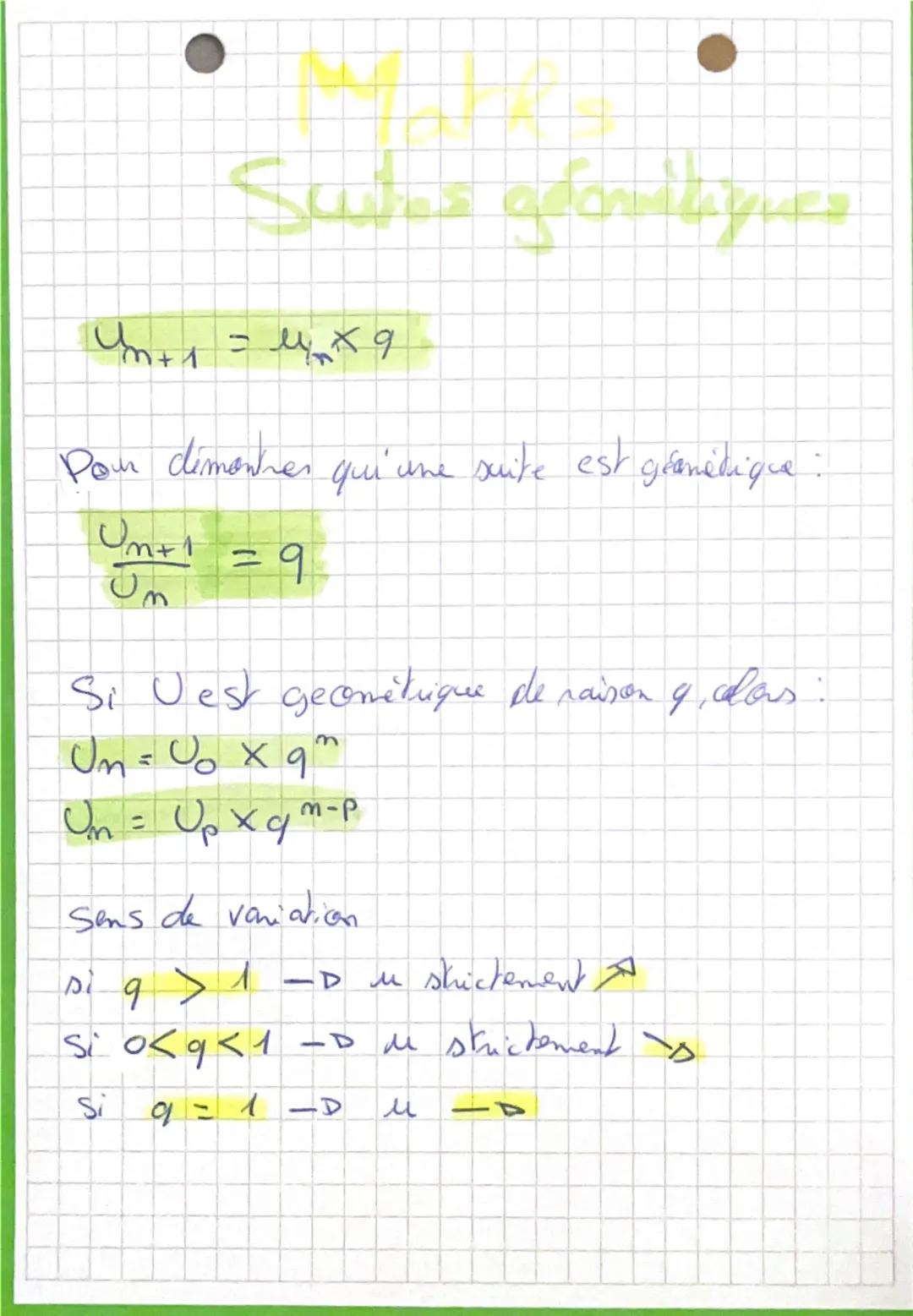 Suites géantiques

$U_{n+1} = U_n \times q$

Pour dimonnes qui une suite est génétique:

$\frac{U_{m+1}}{U_m} = q$

Si Vest geomètrique de r