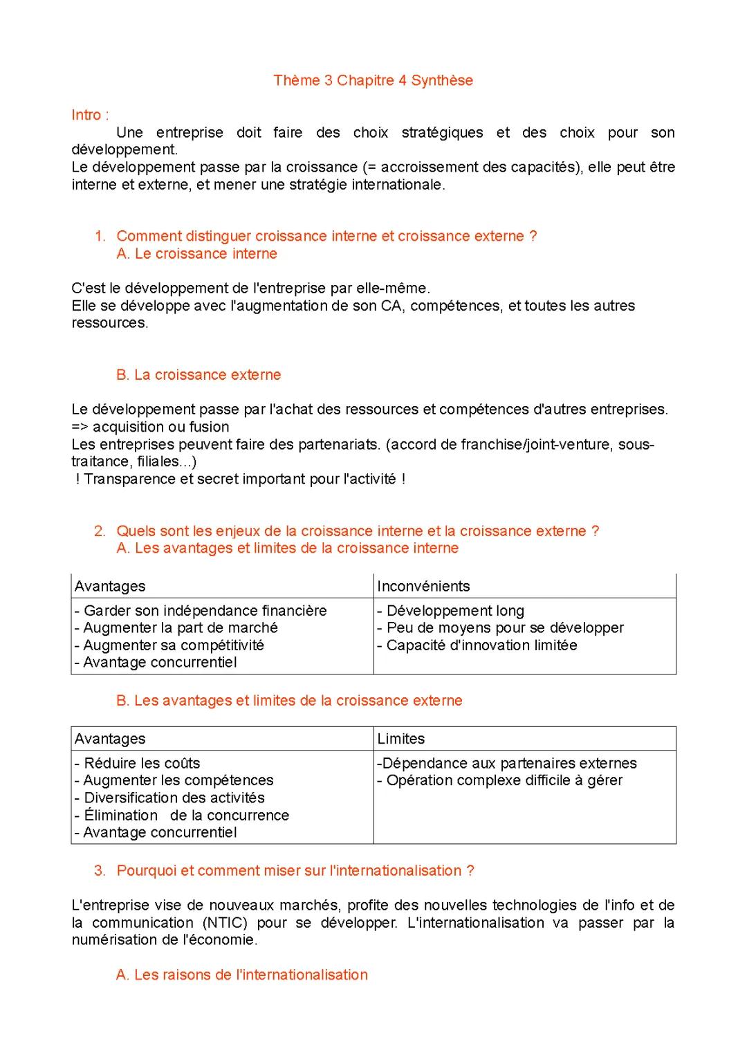 Exemple de Croissance Interne et Externe des Entreprises