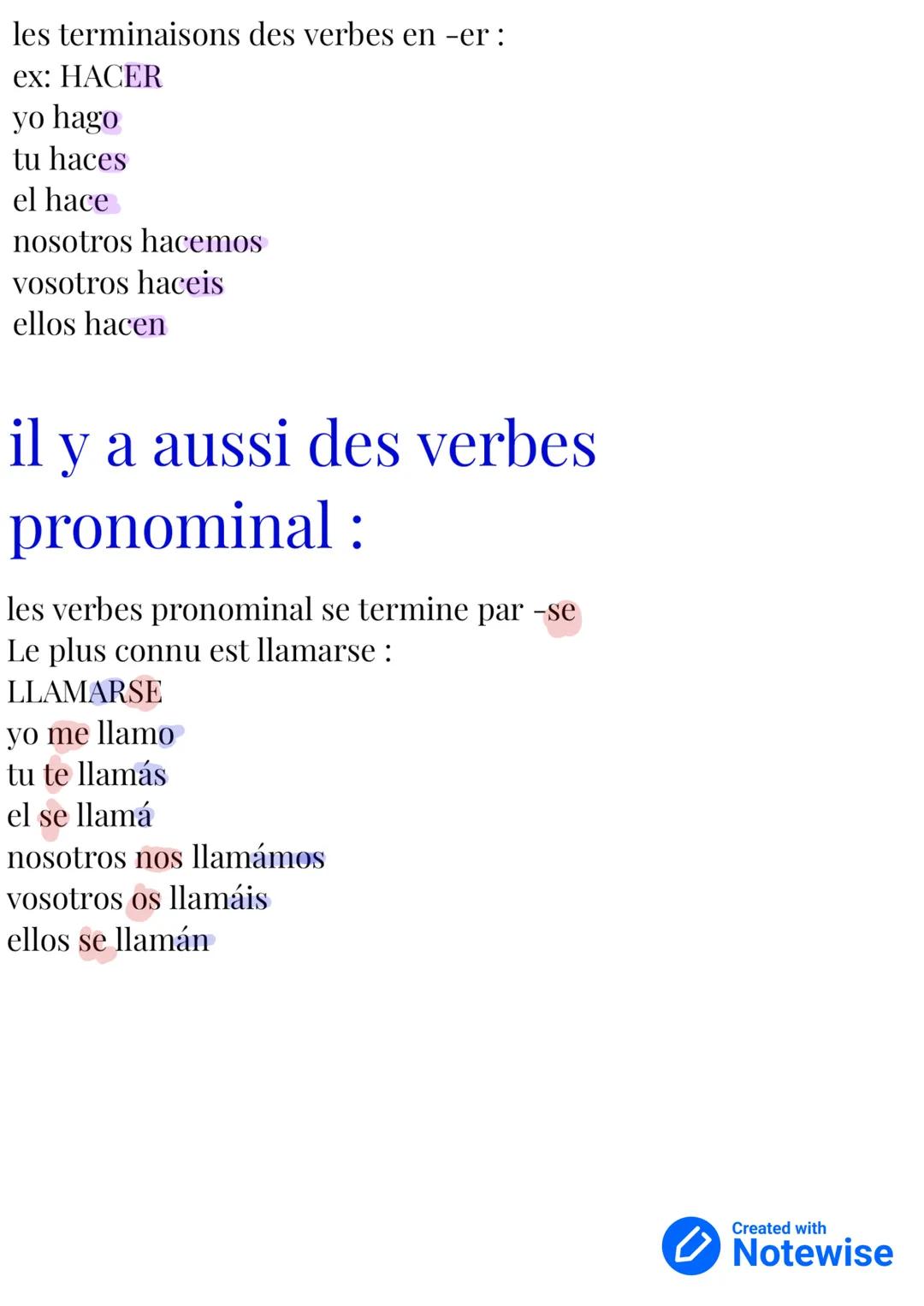 les verbes en espagnol
verbes au présent
les terminaison des verbes en -ar:
ex: BAILAR
yo bailo
tu bailás
el bailá
nosotros bailámos
vosotro