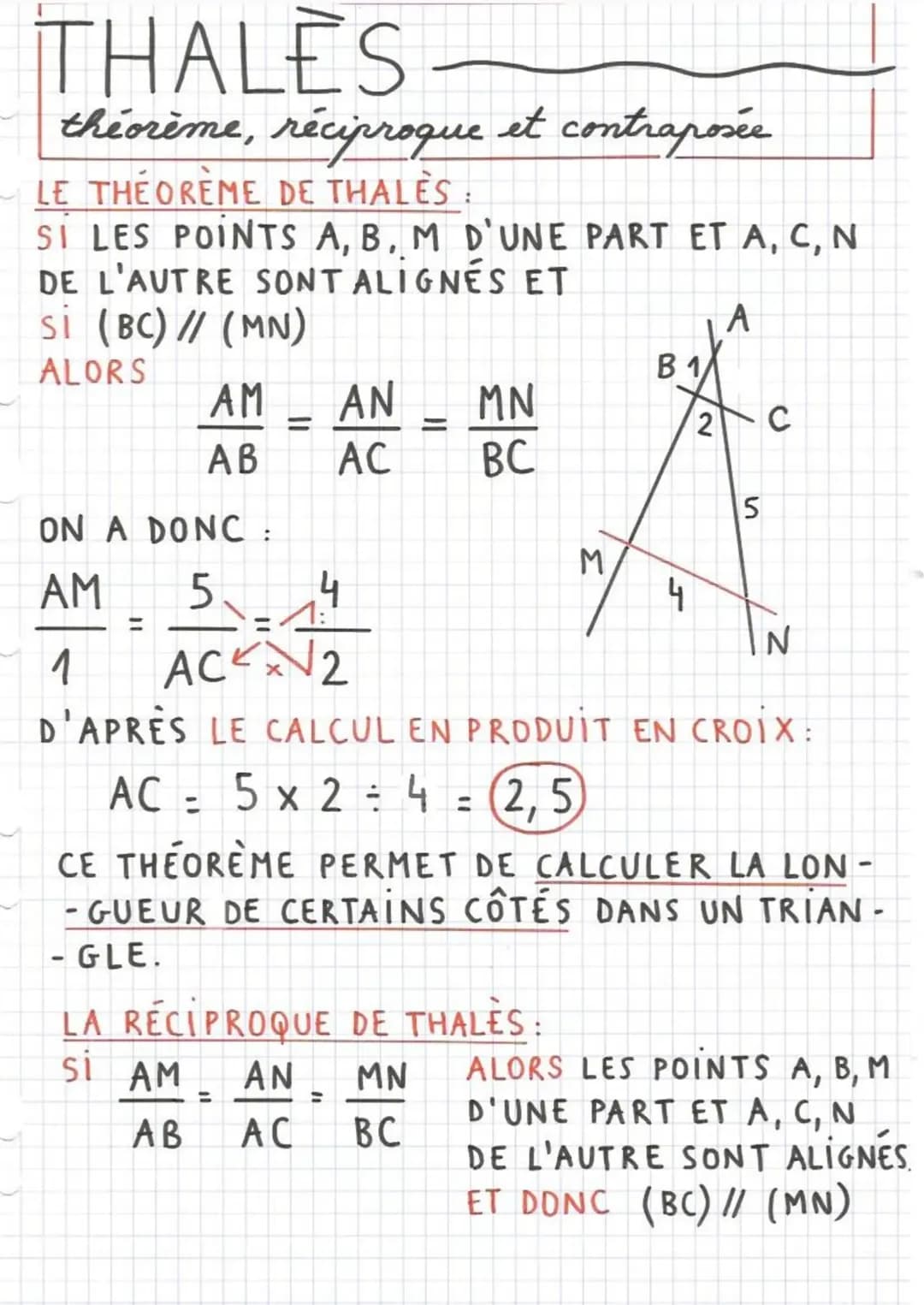 Théorème de Thalès et sa réciproque 