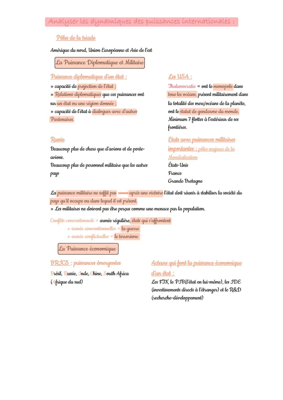 Analyser les dynamiques des puissances internationales :
● Intro
Relations internationales
Rapports de force entre les puissances qui dialoq