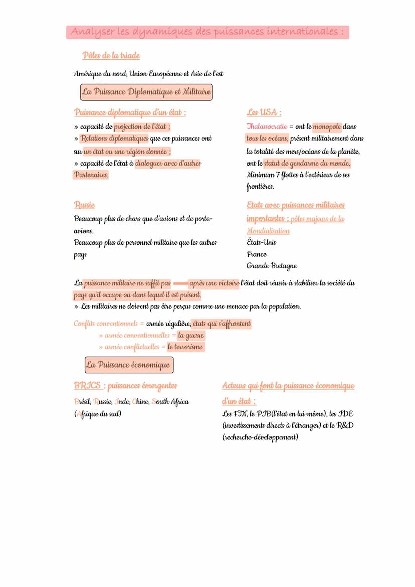 Analyser les dynamiques des puissances internationales :
● Intro
Relations internationales
Rapports de force entre les puissances qui dialoq