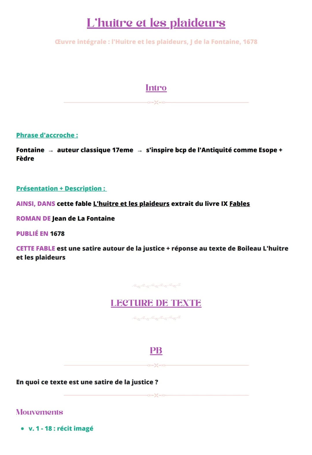 L'huitre et les plaideurs
Œuvre intégrale: l'Huitre et les plaideurs, J de la Fontaine, 1678
Phrase d'accroche :
Fontaine auteur classique 1