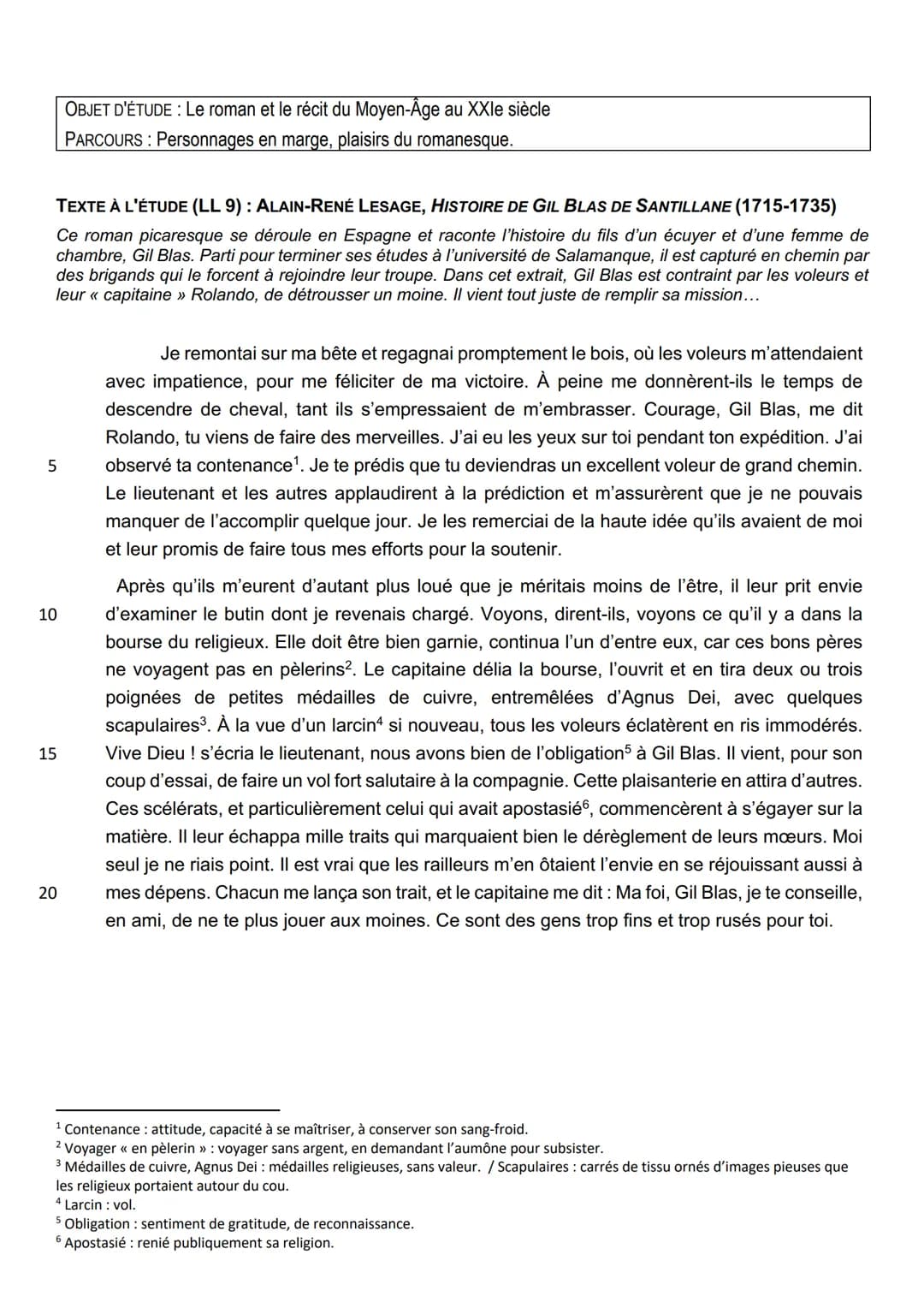TEXTE À L'ÉTUDE (LL 9): ALAIN-RENÉ LESAGE, HISTOIRE DE GIL BLAS DE SANTILLANE (1715-1735)
Ce roman picaresque se déroule en Espagne et racon