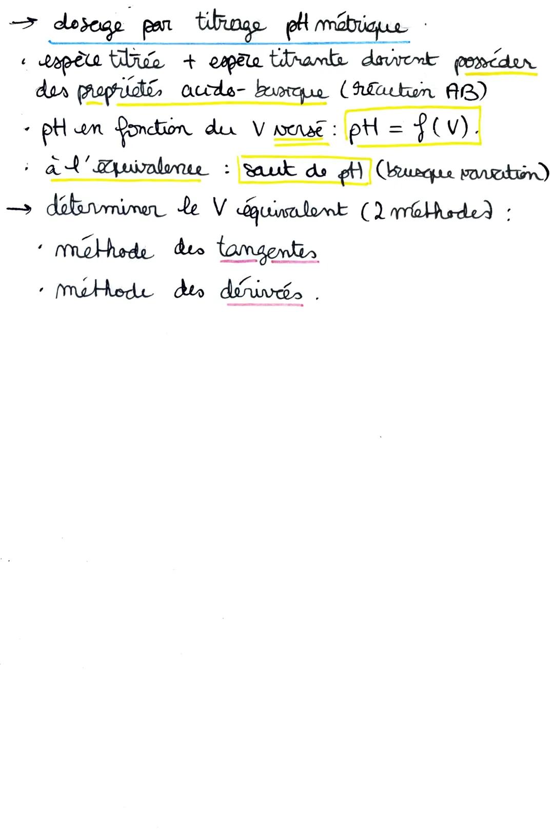 Analyse d'un système chimique par titrage
→ méthode destructive
→ transformation chimique qui consomme. He
reactif à titrer
→ repose sur la 