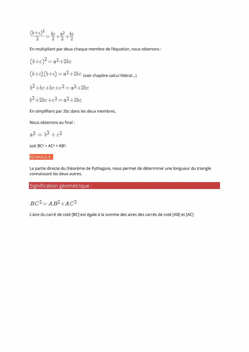 Le théorème de Pythagore avec un cours de maths en 4ème faisant intervenir la partie directe et
réciproque du théorème ainsi que la racine c