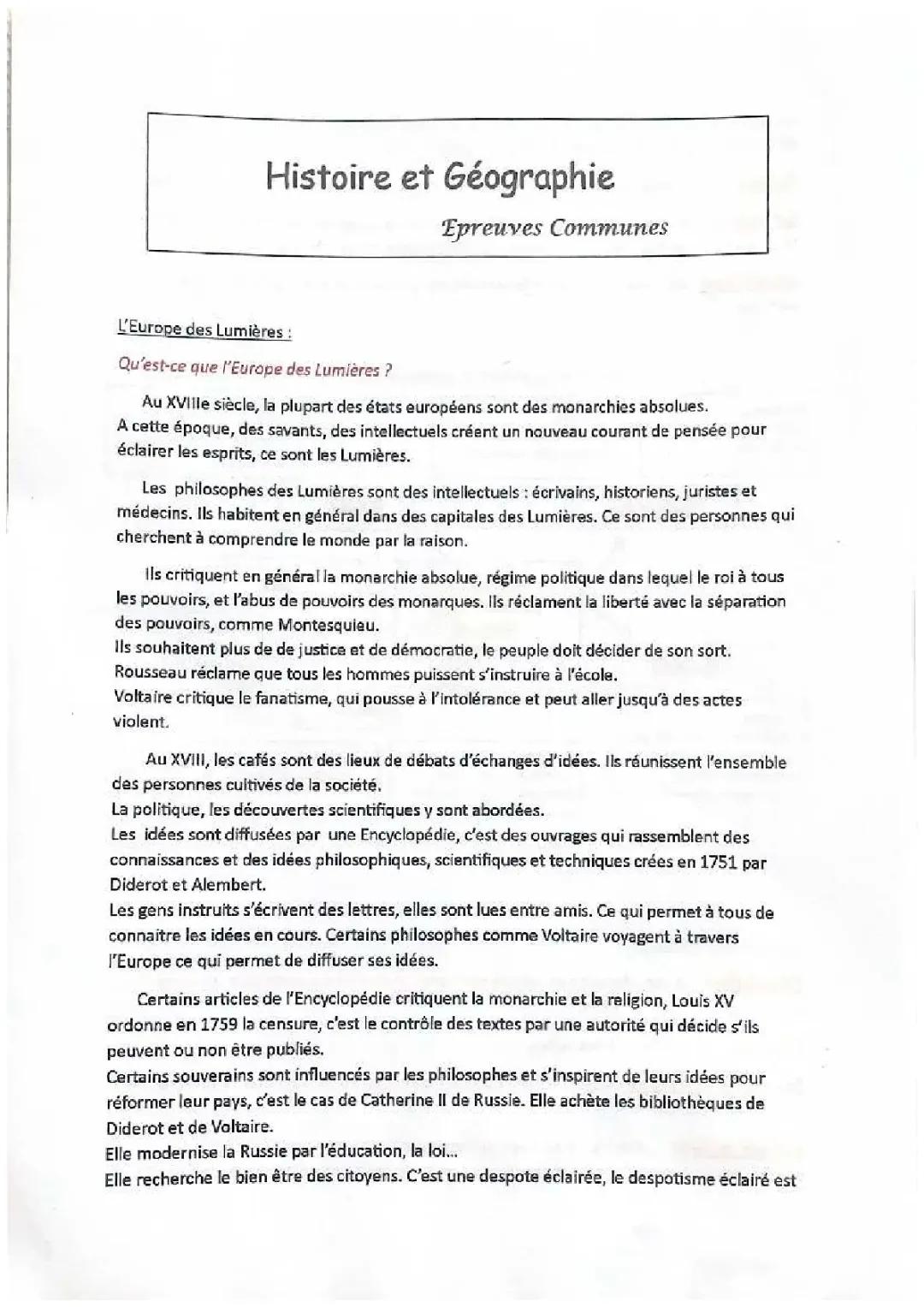 Fiche Révision Histoire-Géo 4ème PDF: Cours et Sujets Corrigés