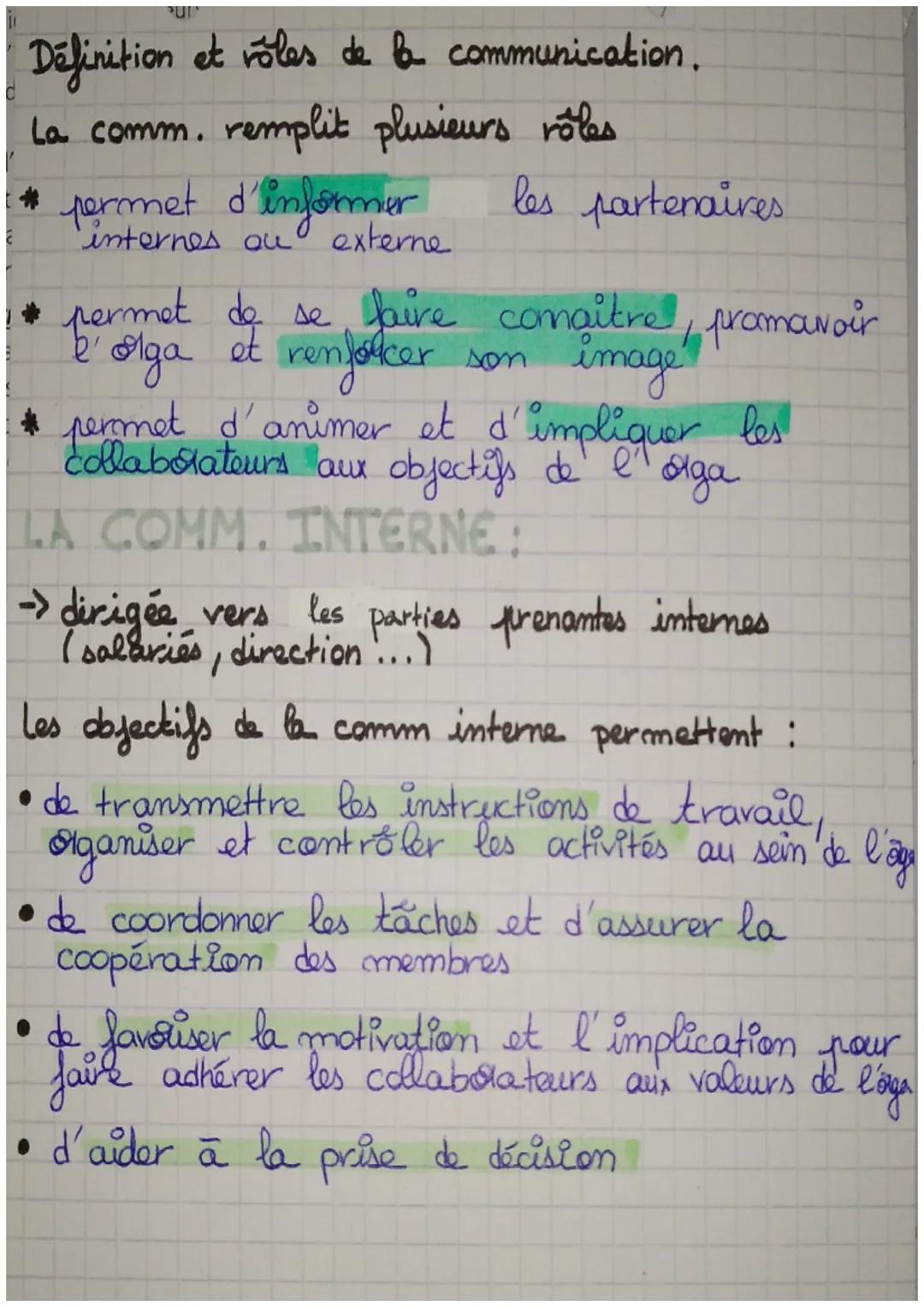 Définition et võles de la communication.

La comm. remplit plusieurs rôles

* permet d'informer les partenaires
internes ou externe

* perme