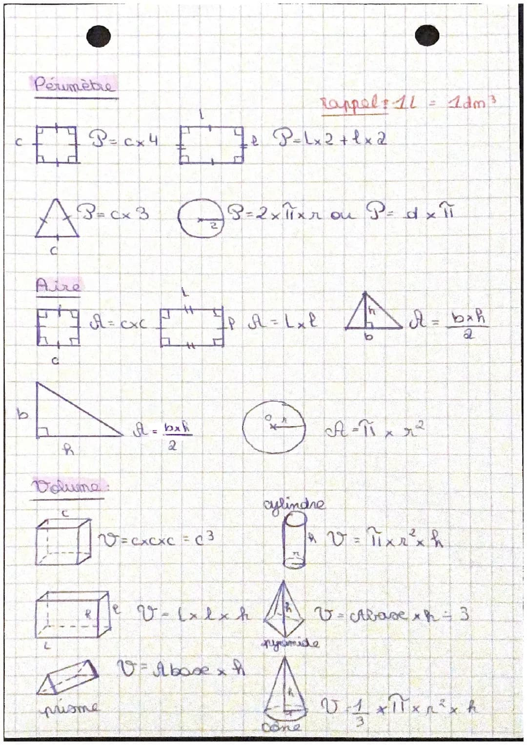 Périmètre, aires et volumes 