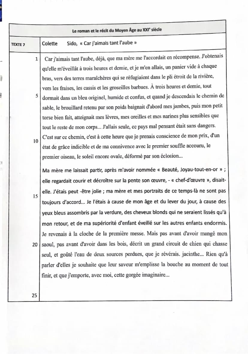 4
8 min 13.
CC Introduction C
"Car j'aimais tant l'aube"
[Accroche ] Em 1930, Colette agée de 57ans, public Sido,
un récit autobiographique,