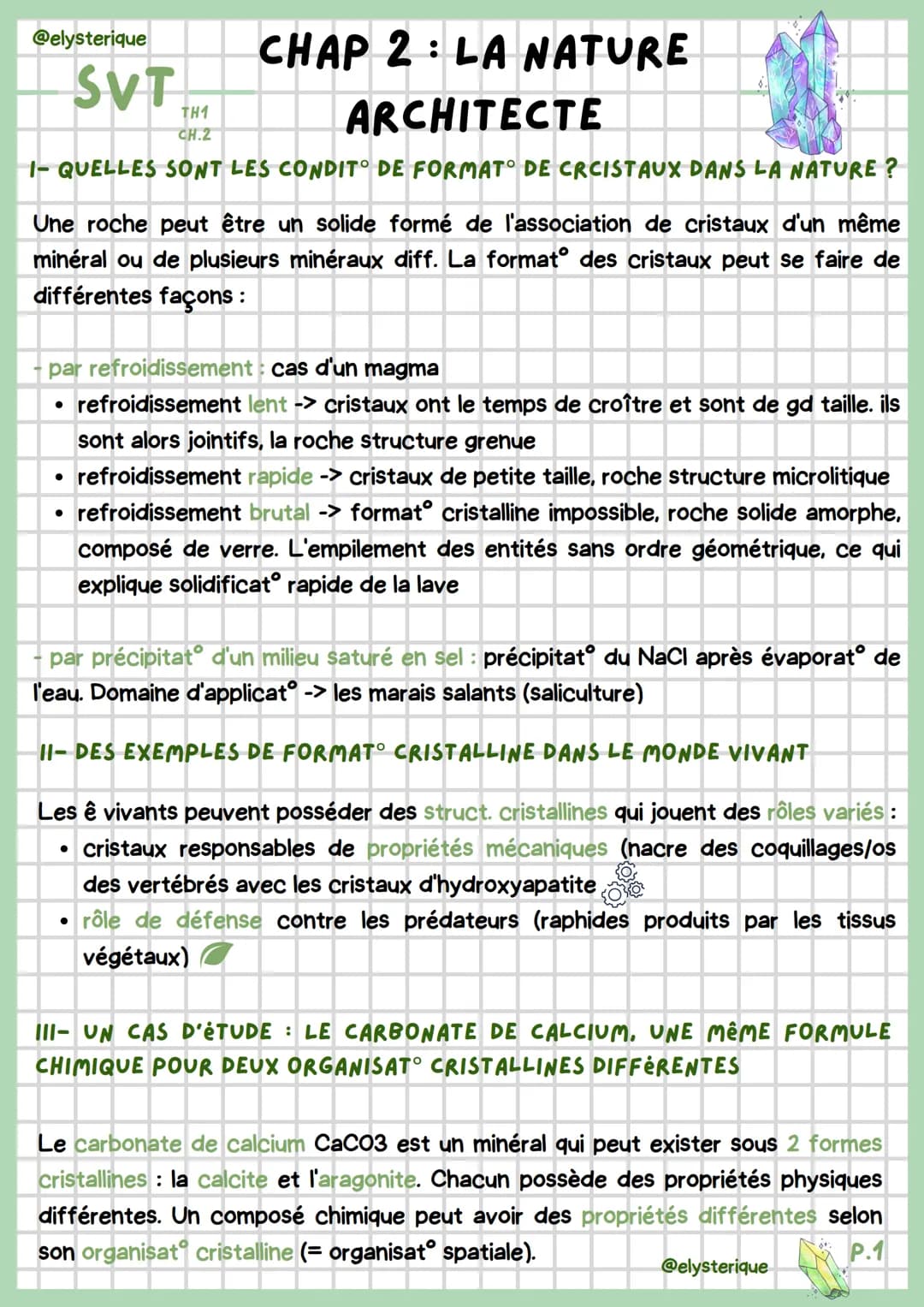 @elysterique
CHAP 2: LA NATURE
ARCHITECTE
1- QUELLES SONT LES CONDIT° DE FORMAT DE CRCISTAUX DANS LA NATURE ?
NDIT DE FOR
SVT
TH1
CH.2
Une r