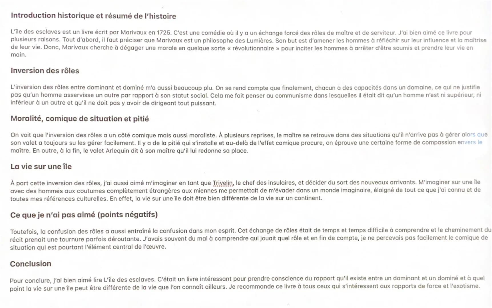 Introduction historique et résumé de l'histoire
L'île des esclaves est un livre écrit par Marivaux en 1725. C'est une comédie où il y a un é
