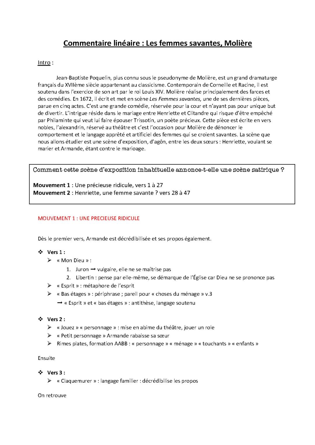 Les Femmes savantes: Résumé et Analyse Acte 1 Scène 1 à 4