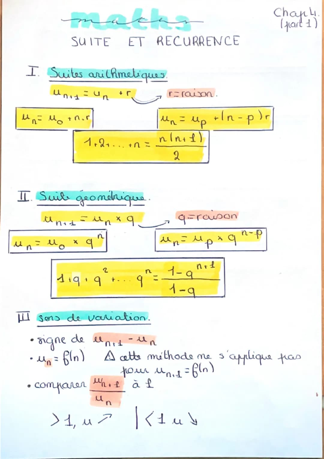 I. Suites arithmetiques.
und un
macar
SUITE ET RECURRENCE
un = 1₂ +nor
un
II. Suite geométrique.
un * 9.
1+2+...+1=
мо
Unit-u
x 9
119.9
2
> 