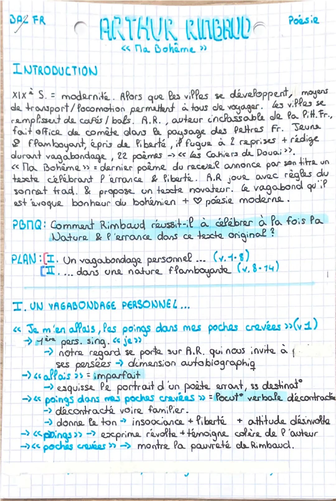 Analyse linéaire - poésie : Ma Bohème, Rimbaud