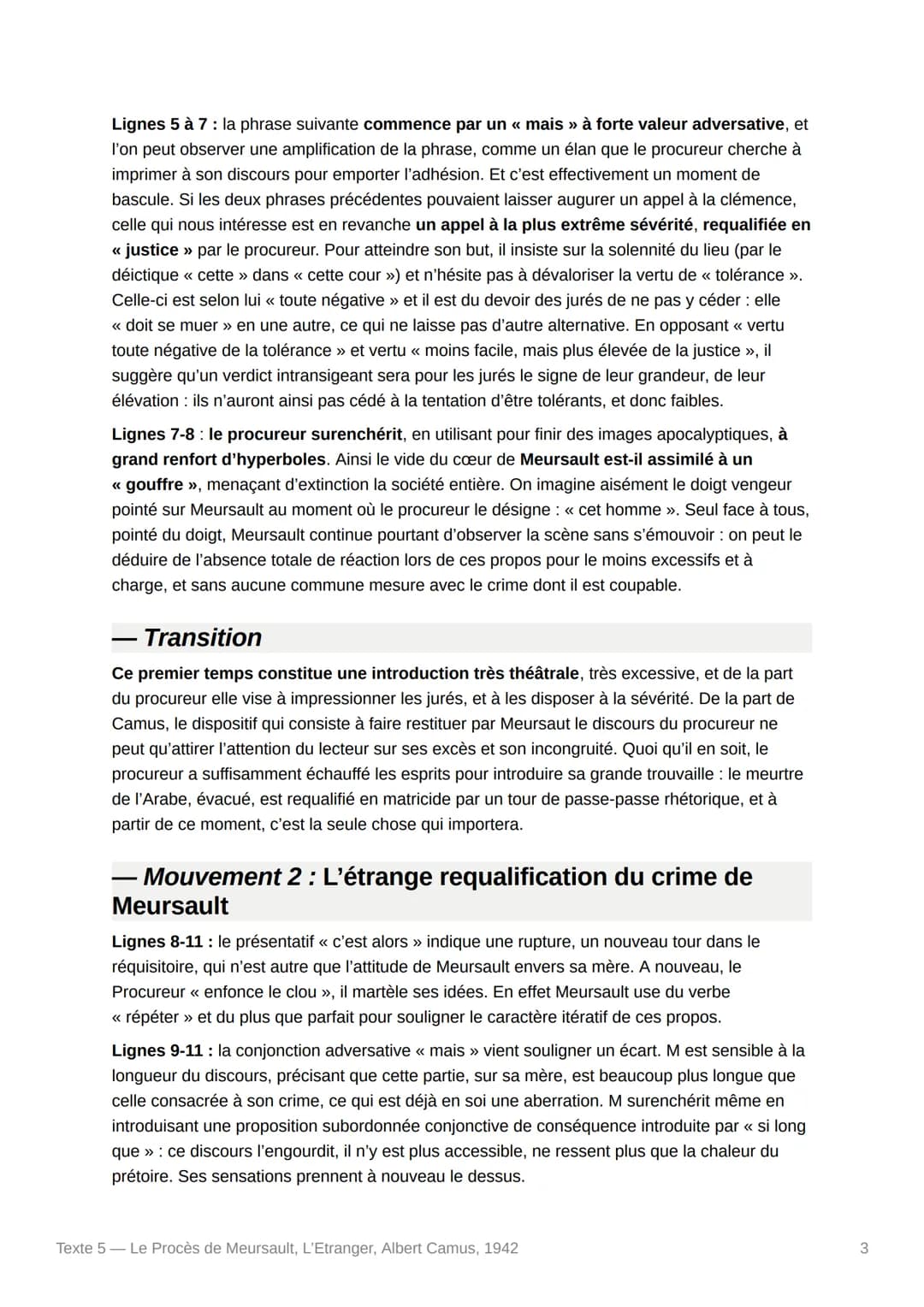 Texte 5- Le Procès de Meursault,
L'Etranger, Albert Camus, 1942
Texte :
Et j'ai essayé d'écouter encore parce que le procureur s'est mis à p