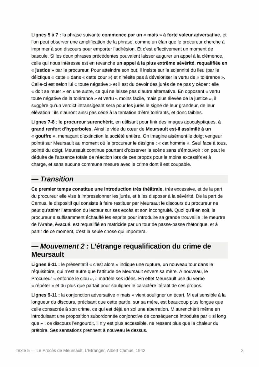Texte 5- Le Procès de Meursault,
L'Etranger, Albert Camus, 1942
Texte :
Et j'ai essayé d'écouter encore parce que le procureur s'est mis à p