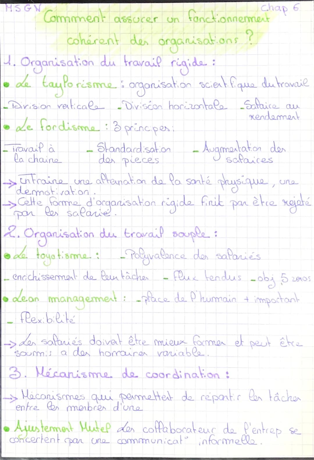 MSGN
Comment assurer un fonctionnement
cohérent des organisations ?
4. Organisation du travail rigide :
•
Le taylorisime: organisation scien