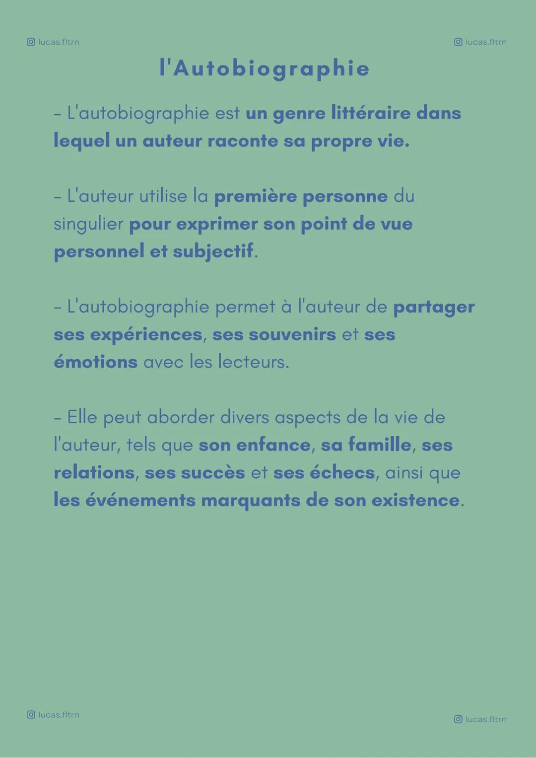 Fiche de révision sur l'autobiographie