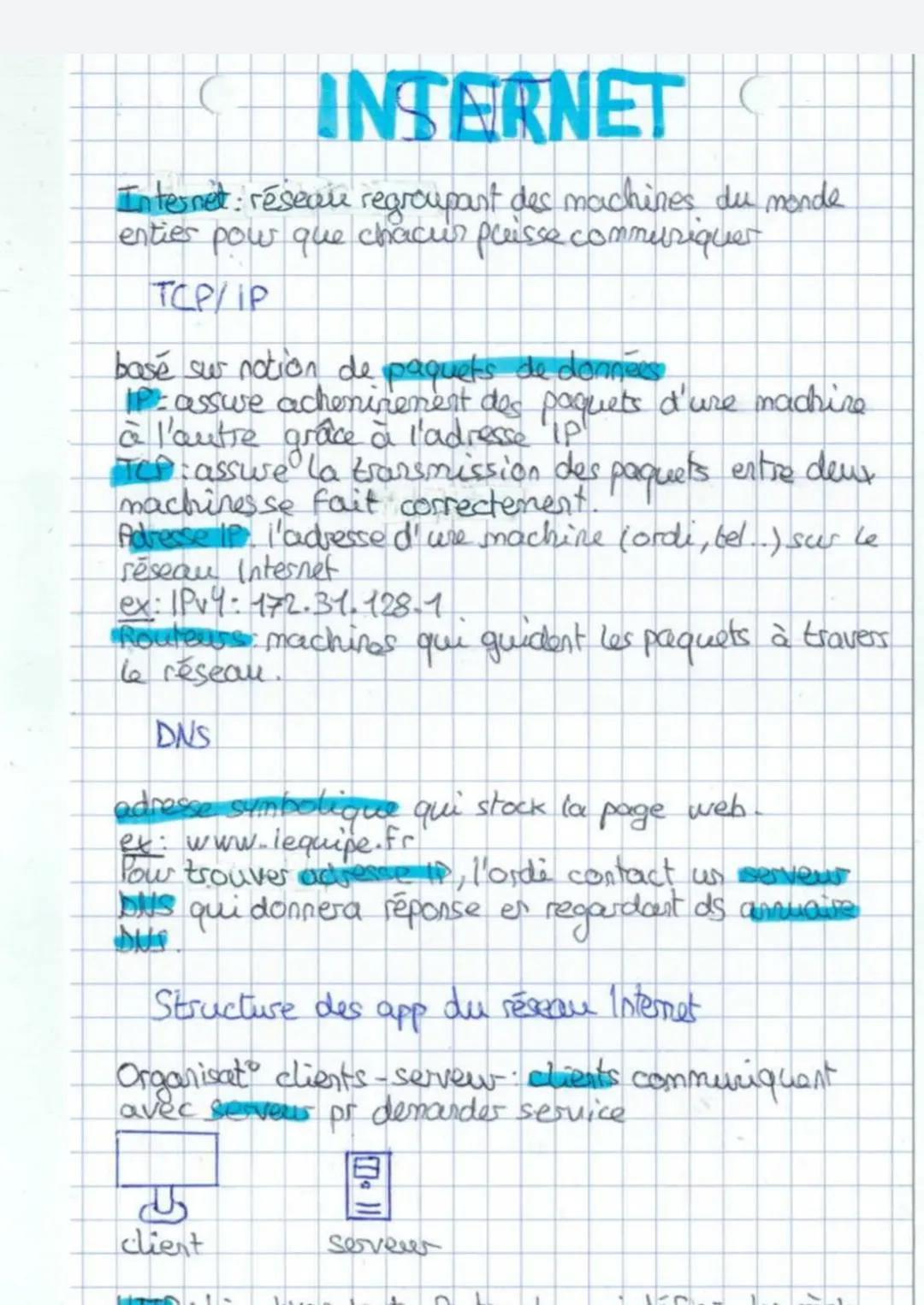 # INTERNET

Internet: réseau regroupant des machines du monde
entier pow que chacur puisse communiquer

TCP/IP

basé sur notion de paquets d