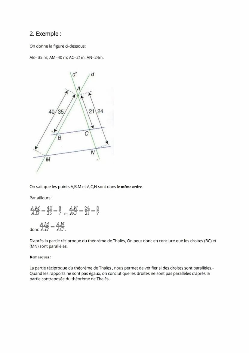 COUR DE 3eme
Le théorème de Thalès dans un cours de maths en 3ème faisant intervenir la partie directe et réciproque
ainsi que la notion de 