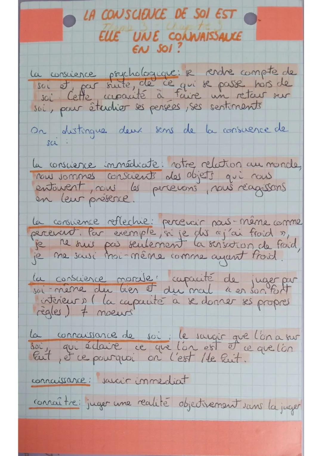 # LA CONSCIENCE DE SOI EST

ELLE UNE CONNAISSANCE
EN SOI?

La conscience psychologique: se rendre compte de
soi et, par suite, de ce qui se 