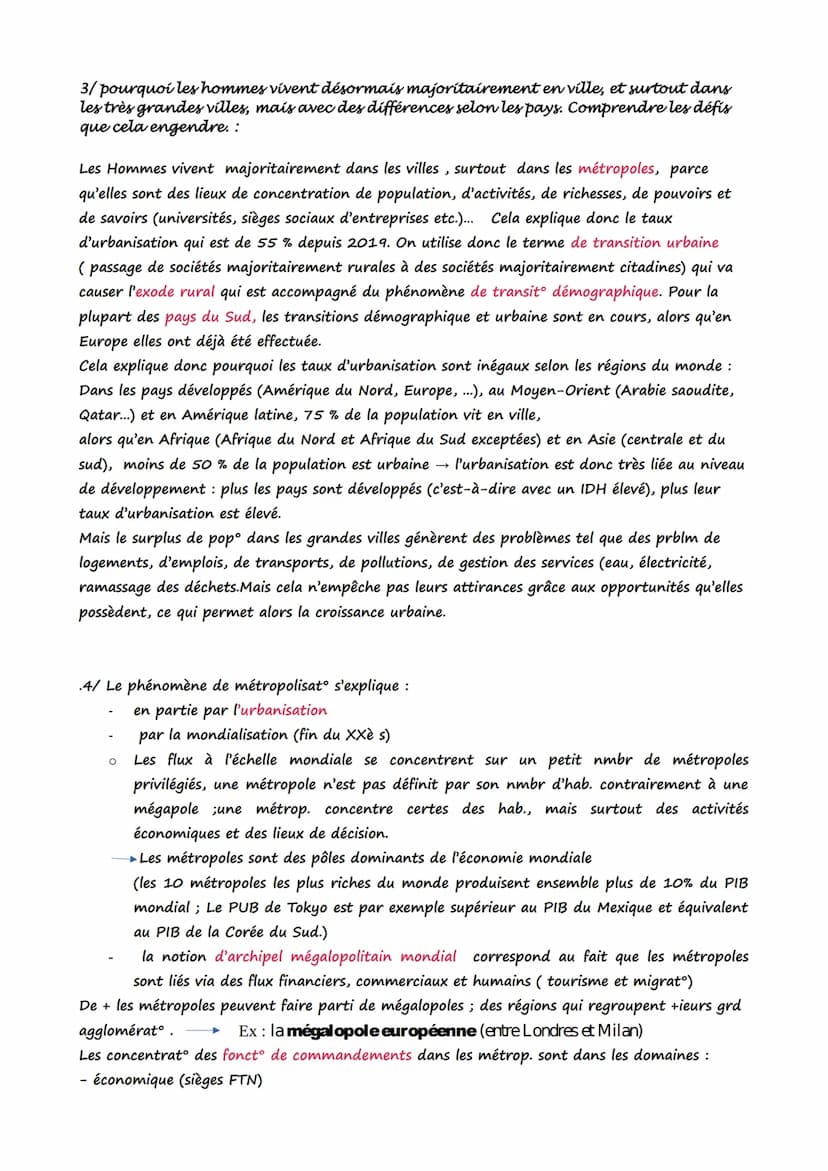 Thème 1 La métropolisation, un processus mondial différencié
3 chapitres
métropolisation processus croissant de concentration des activités 