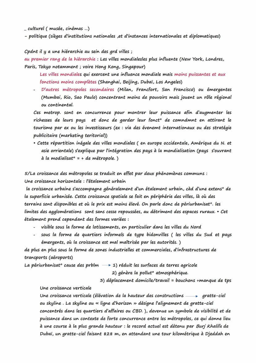 Thème 1 La métropolisation, un processus mondial différencié
3 chapitres
métropolisation processus croissant de concentration des activités 