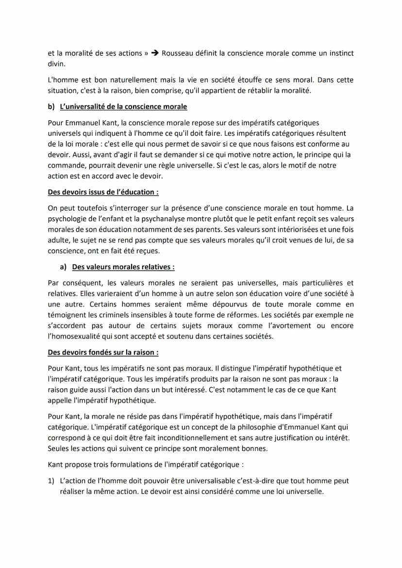 CHAPITRE 5 : LE DEVOIR ET LA MORALE
Le devoir renvoie à l'obligation morale, ce n'est ni une contrainte ni une nécessité. Lorsque je
dis je 