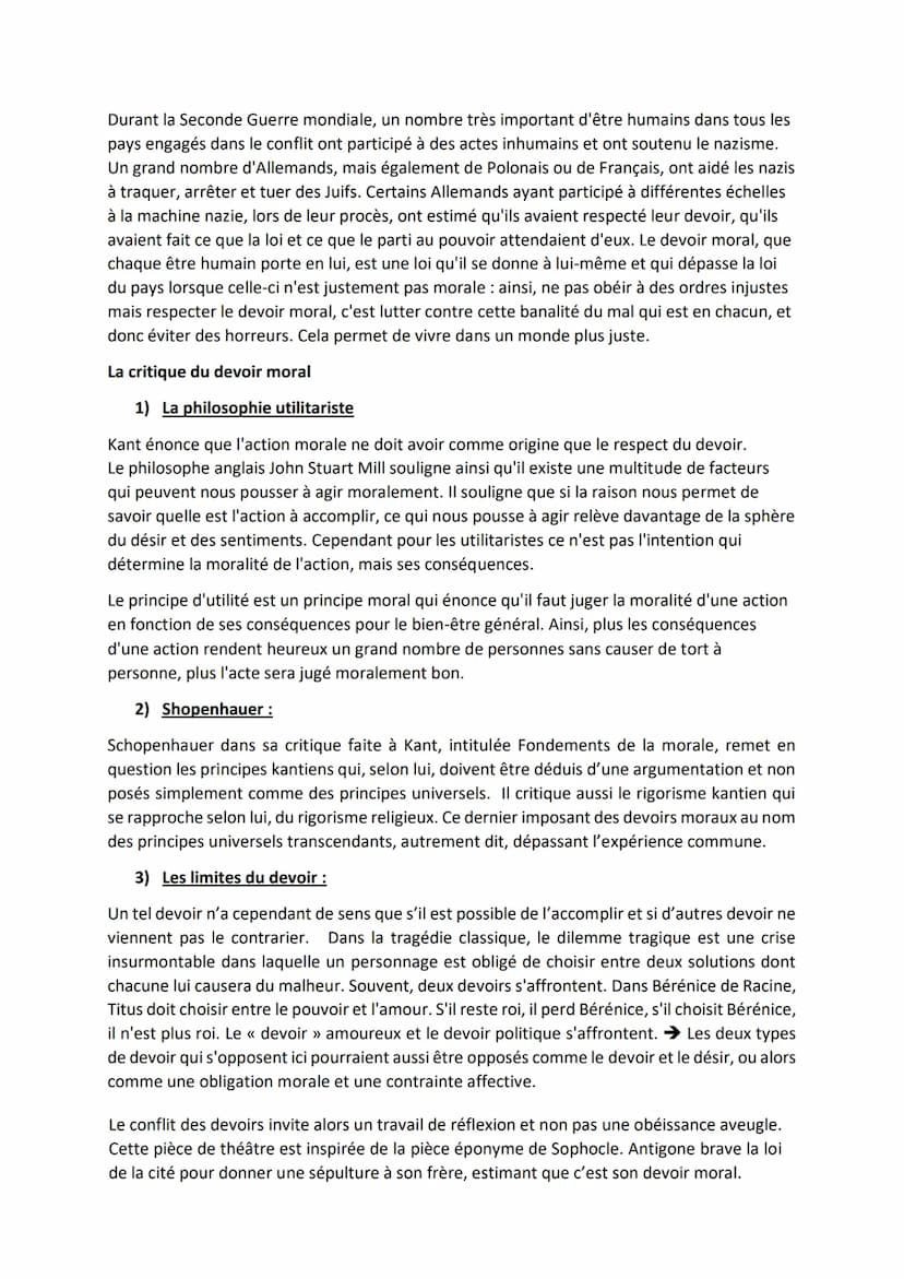 CHAPITRE 5 : LE DEVOIR ET LA MORALE
Le devoir renvoie à l'obligation morale, ce n'est ni une contrainte ni une nécessité. Lorsque je
dis je 