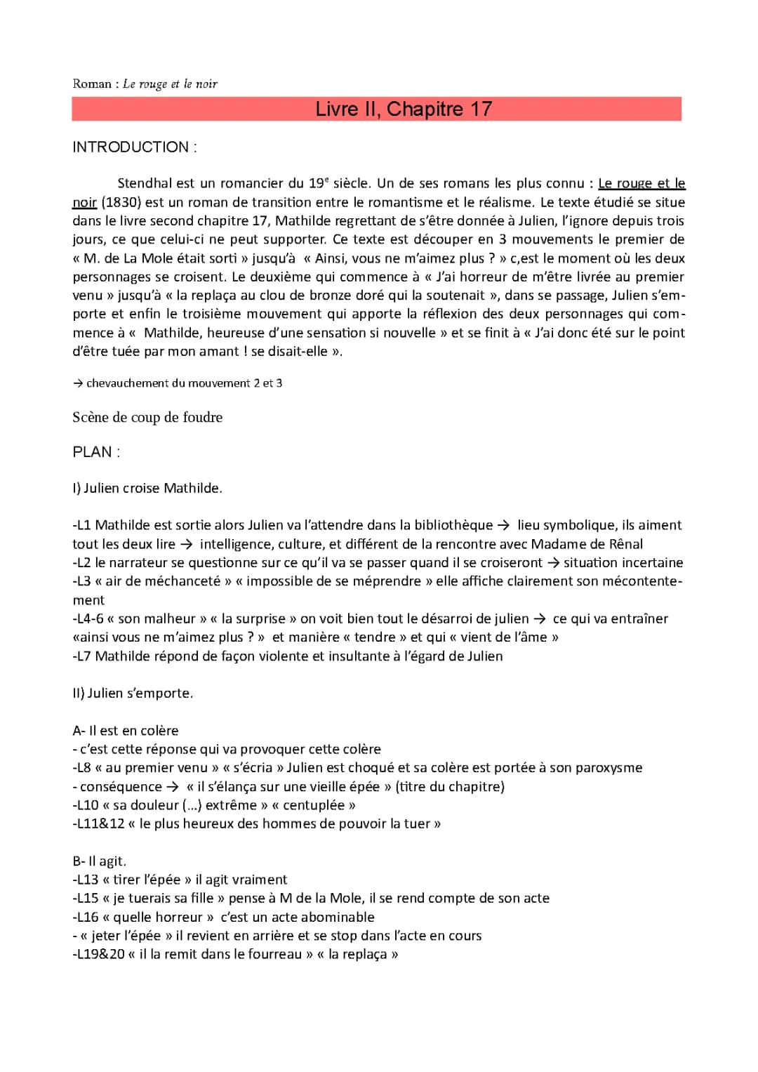 Résumé Le Rouge et le Noir: Chapitre 17, Livre 2