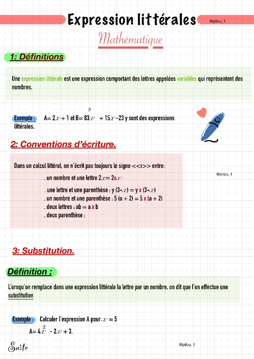 Expression Littérale 4ème, 5ème, et 3ème - Définition et Exercices Corrigés
