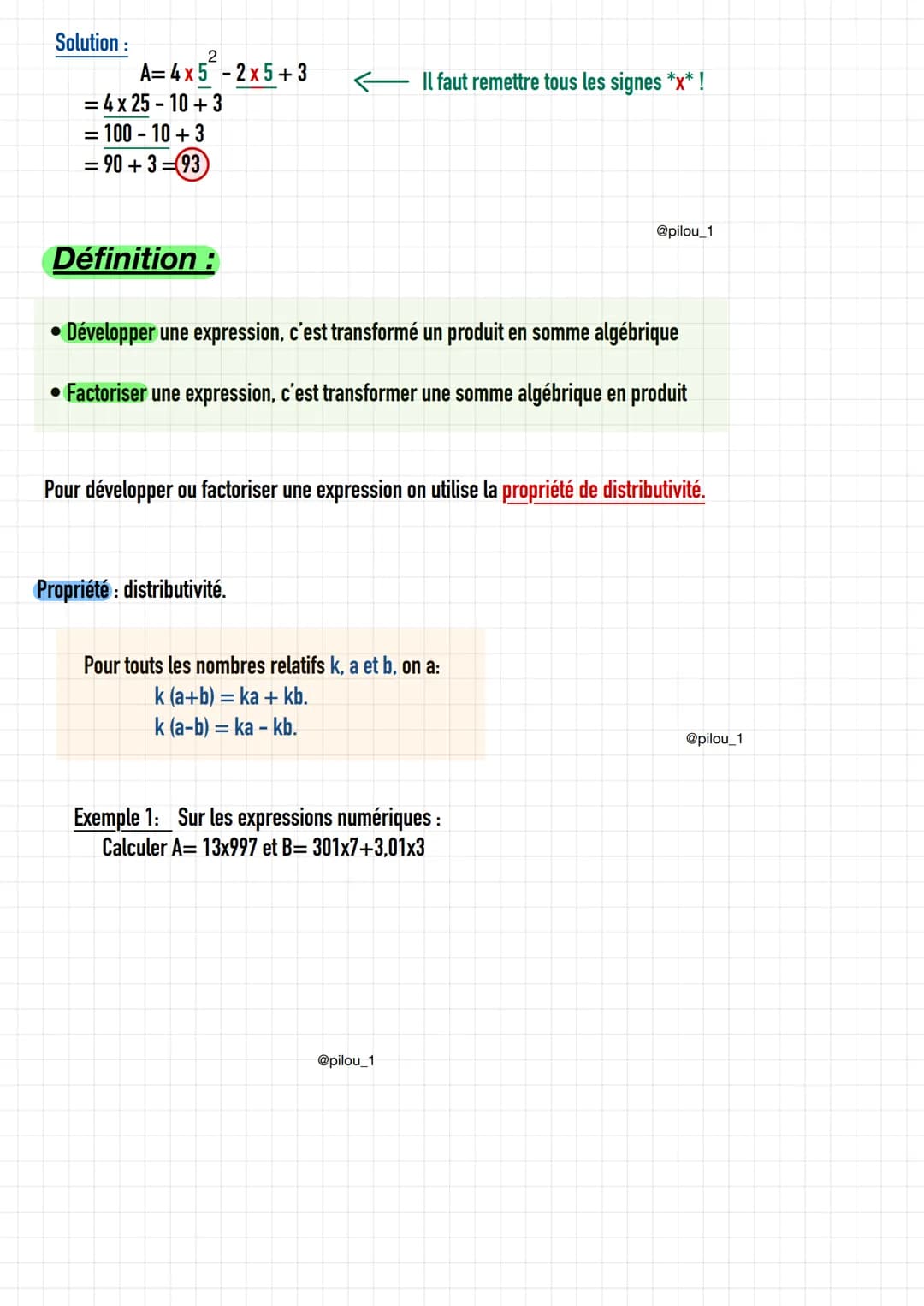 1: Définitions
Une expression littérale est une expression comportant des lettres appelées variables qui représentent des
nombres.
2
Exemple