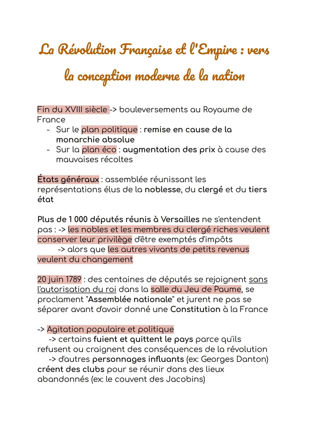 La Révolution Française et l'Empire : vers
la conception moderne de la nation
Fin du XVIII siècle -> bouleversements au Royaume de
France
Su