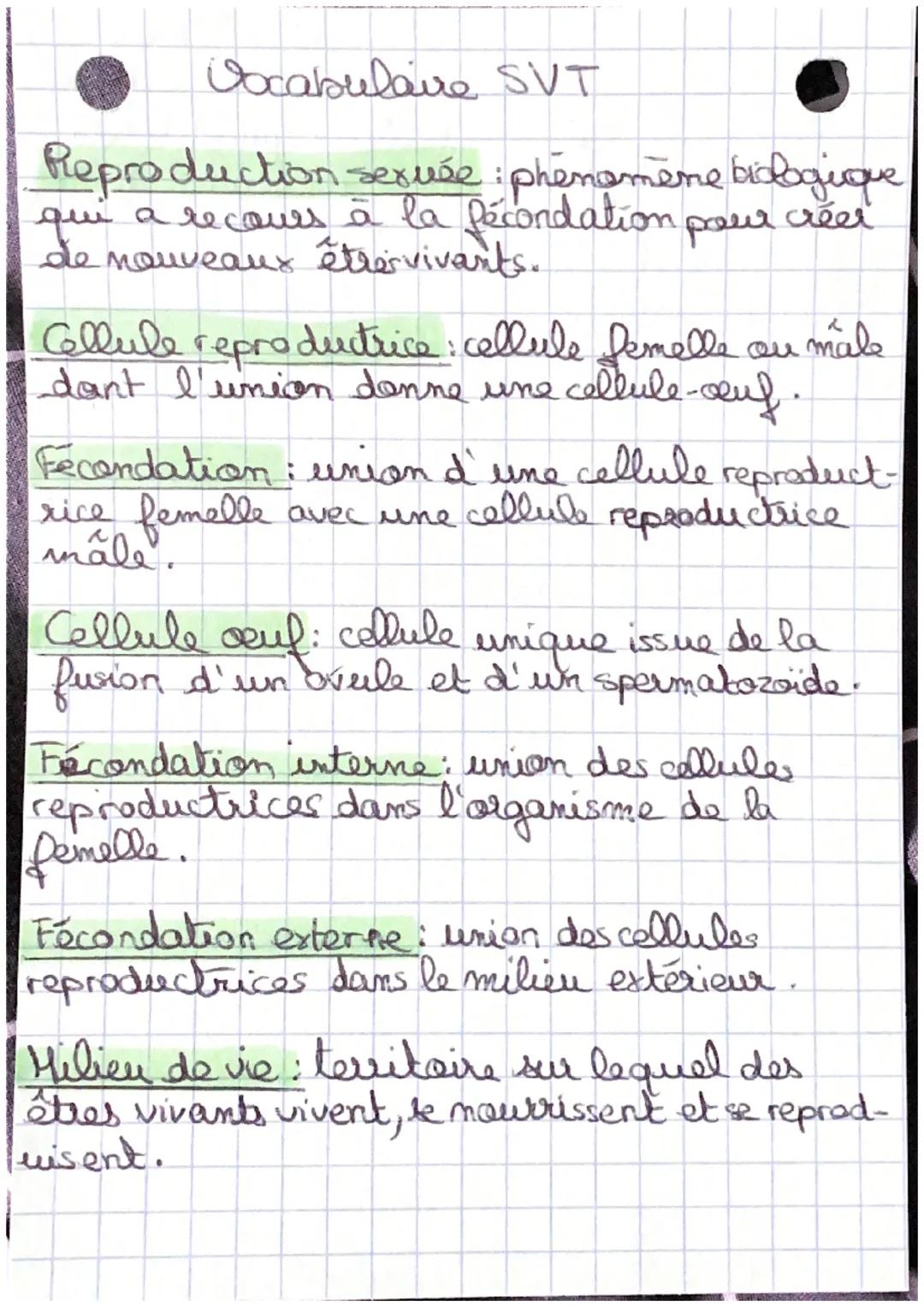 Vocabulaire SVT
Reproduction sexuée : phénomène biologique
qui a recours à la fécondation pour créer
de nouveaux êtres vivants.
ou male
Cell