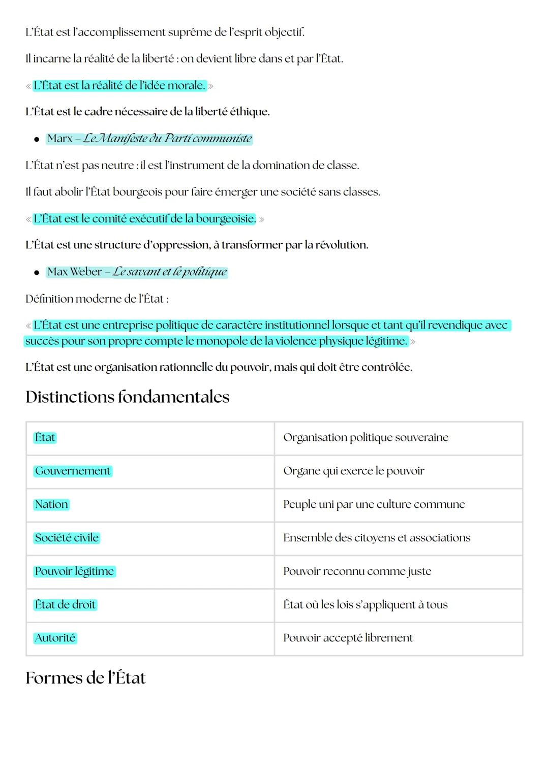Etat
Institution politique souveraine qui détient le monopole de la violence légitime (Max Weber) sur un
territoire donné. Il a pour fonctio