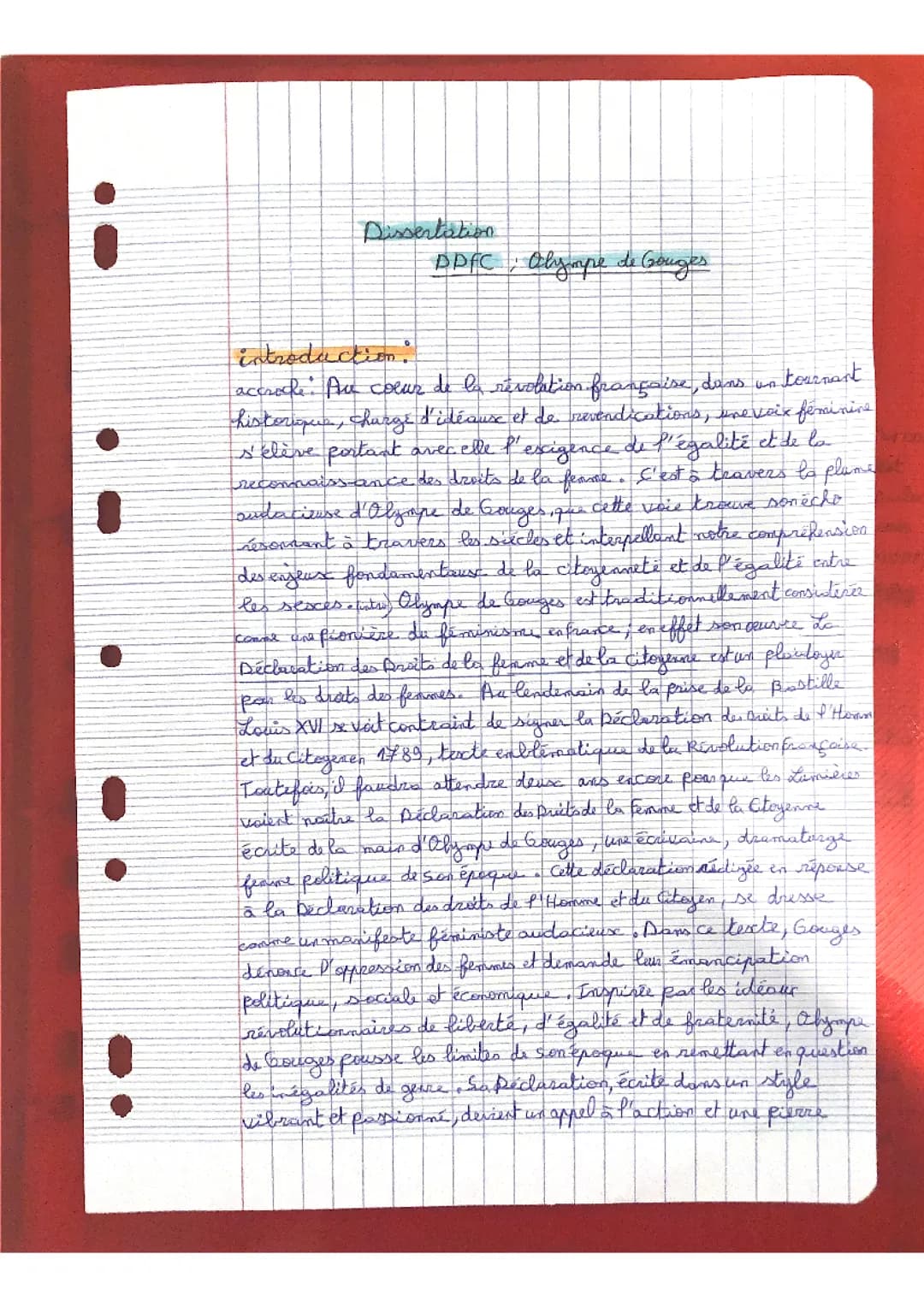 Introduction + conclusion rédigée pour dissertation sur olympe de gouges 