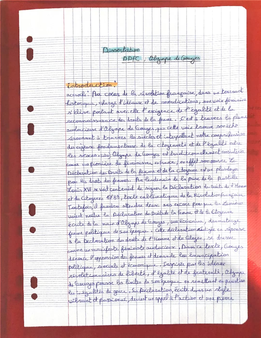 Dissertation
DDFC Olympe de Gouges
introduction.
des
tournant
accroche. Au coeur de la révolation française, dans un
historique, charge d'id