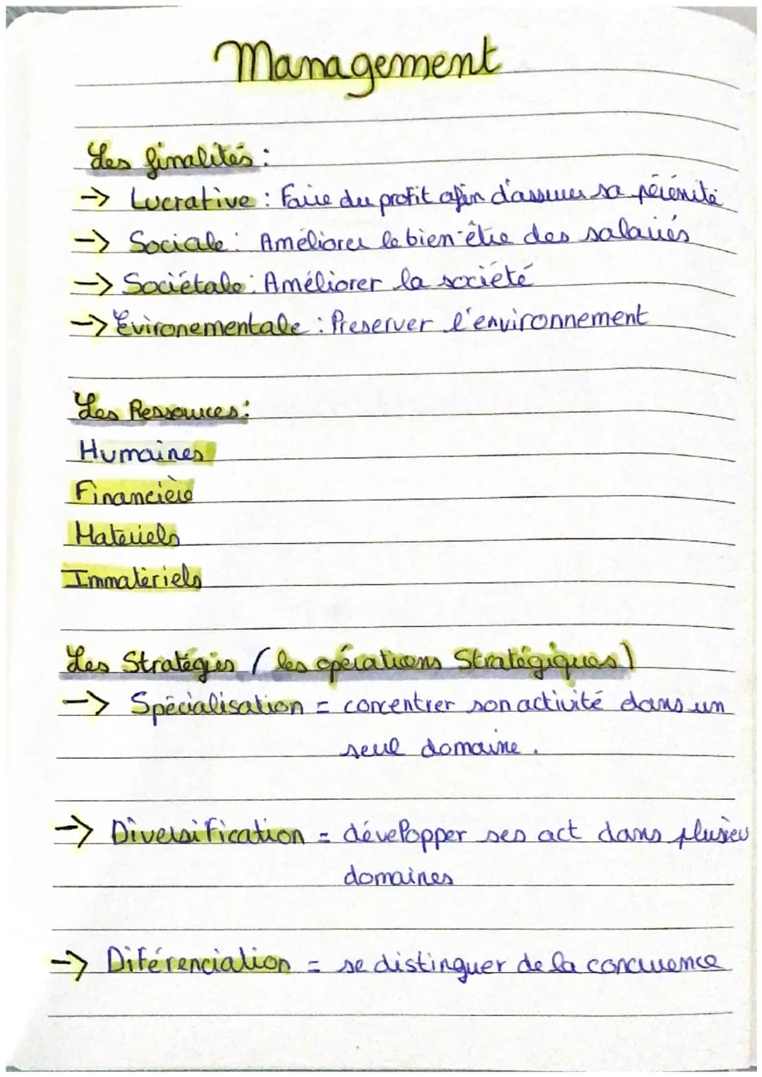 Management
Les finalités :
-> Lucrative: Faile de profit afin d'assurer sa pérénite
-> Sociale: Améliorer le bien-être des salariés
->Sociét