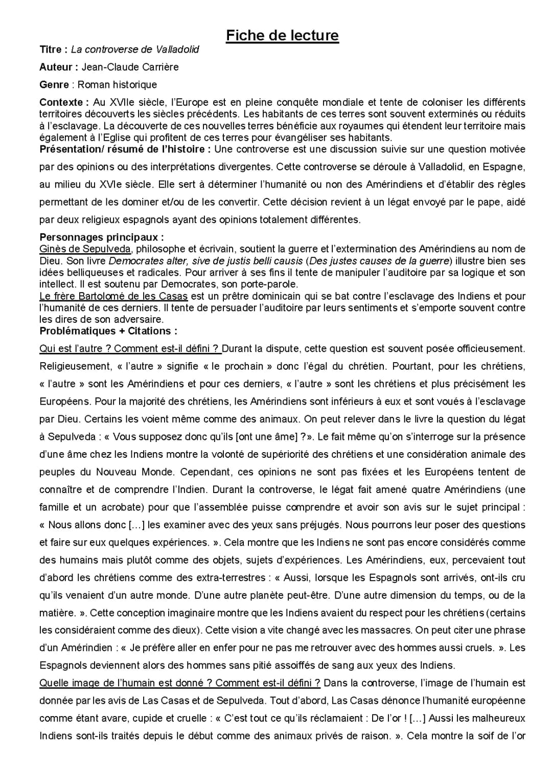 Résumé et Analyse Simple de La Controverse de Valladolid - PDF Inclus
