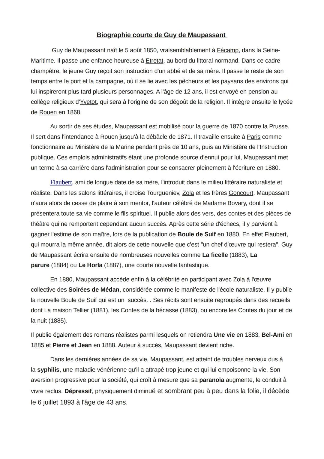 Biographie Guy de Maupassant