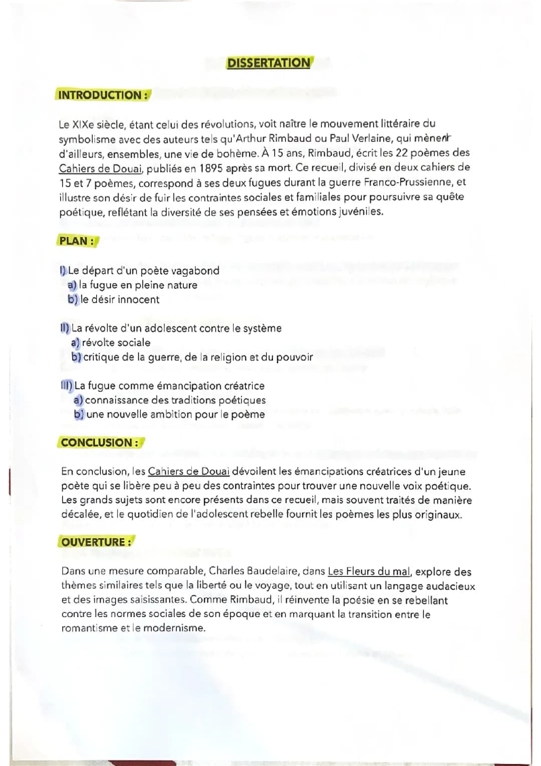 dissertation cahiers de douai rimbaud 