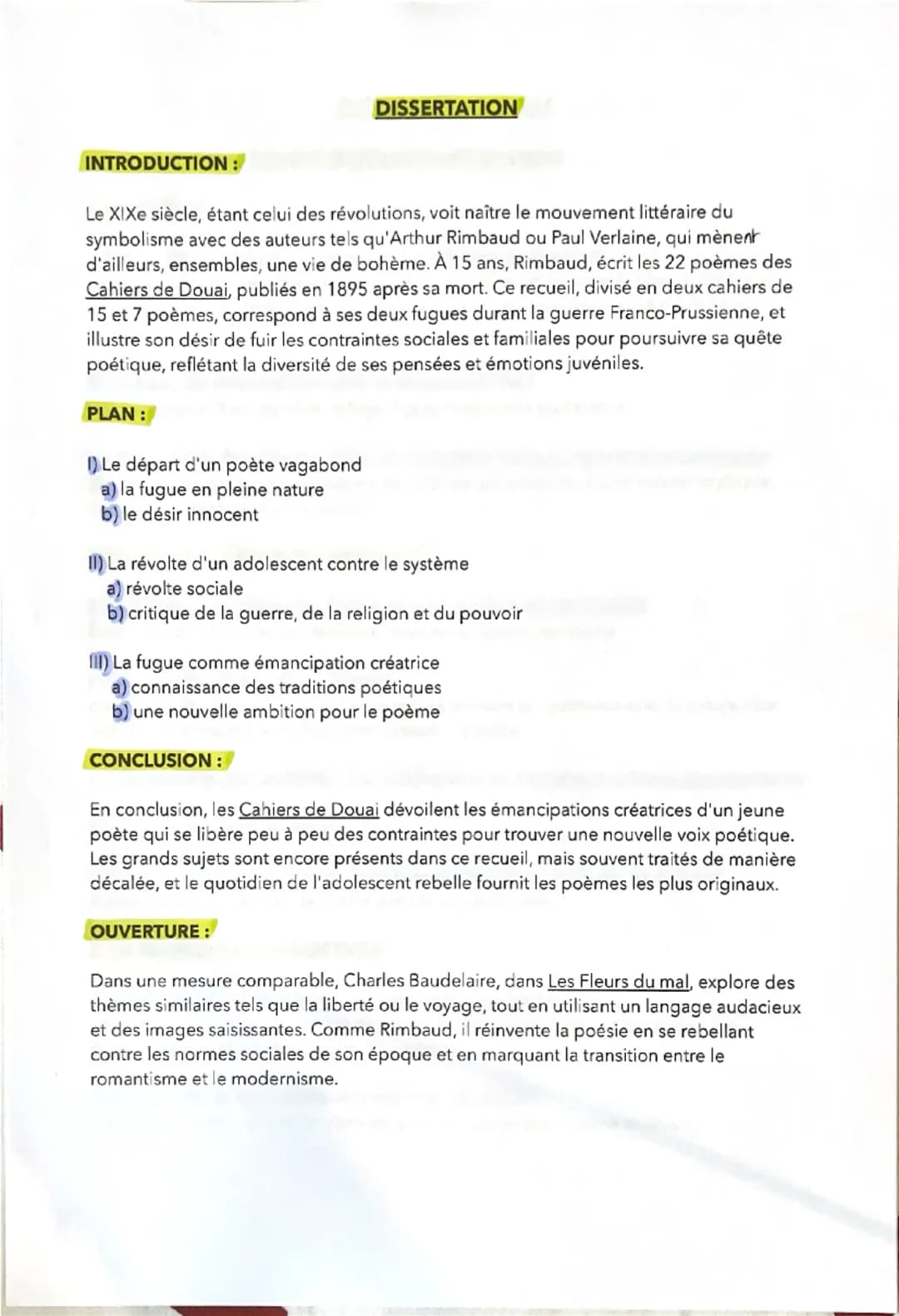 DISSERTATION
INTRODUCTION:
Le XIXe siècle, étant celui des révolutions, voit naître le mouvement littéraire du
symbolisme avec des auteurs t