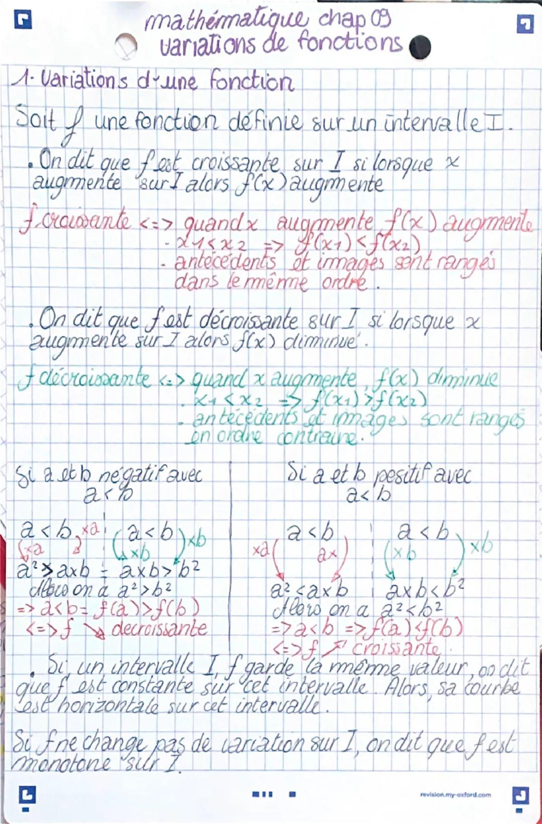Maths variations de fonctions