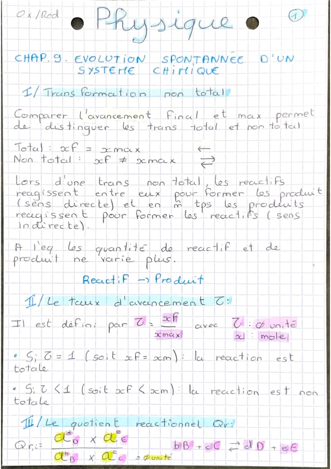 Chapitre 9: fiche de physique chimie 