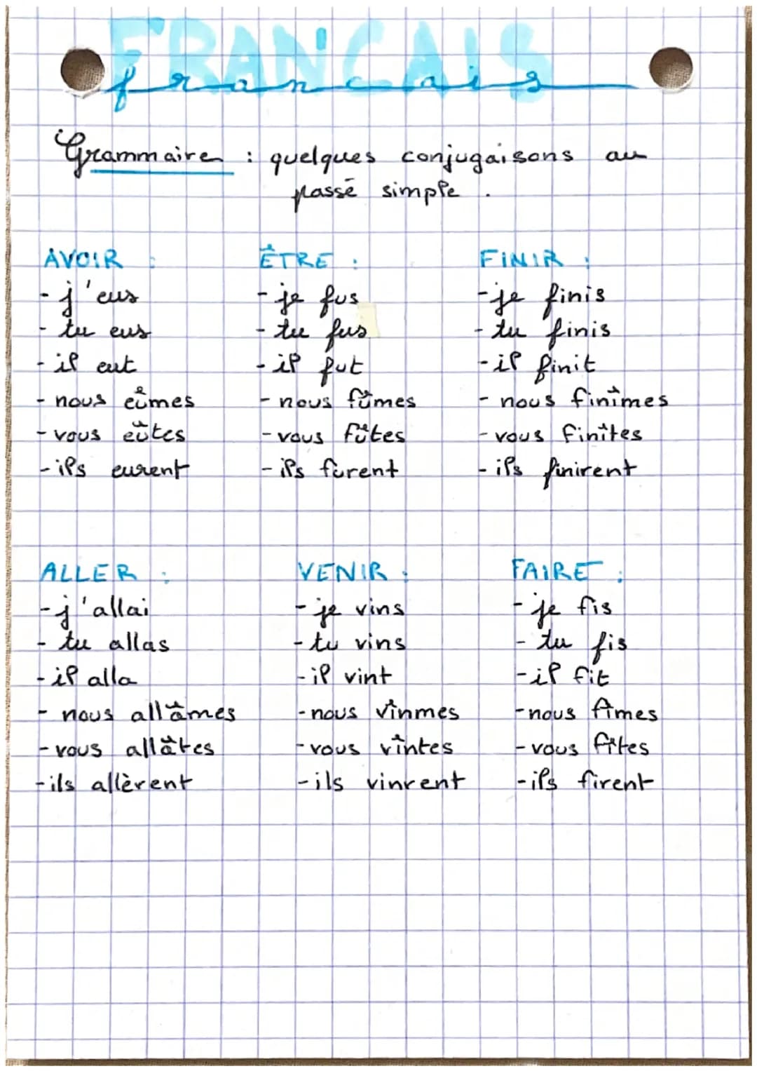 DIE
Grammaire quelques conjugaisons
passé simple
AVOIR
j'
eus
tu eus
il ent
- nous cimes
-vous extes
-iPs eurent
ALLER +
j'allai
tu allas
- 