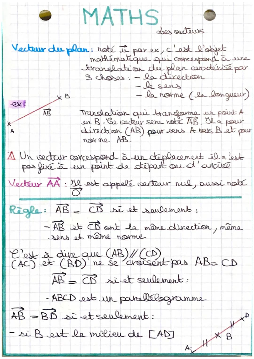 MATHS
Les secteurs
Vecteur du plan: noté te par ex, c'est l'objet
i
ex
A
AB
mathématique qui correspond à une
translation du plan caractéris
