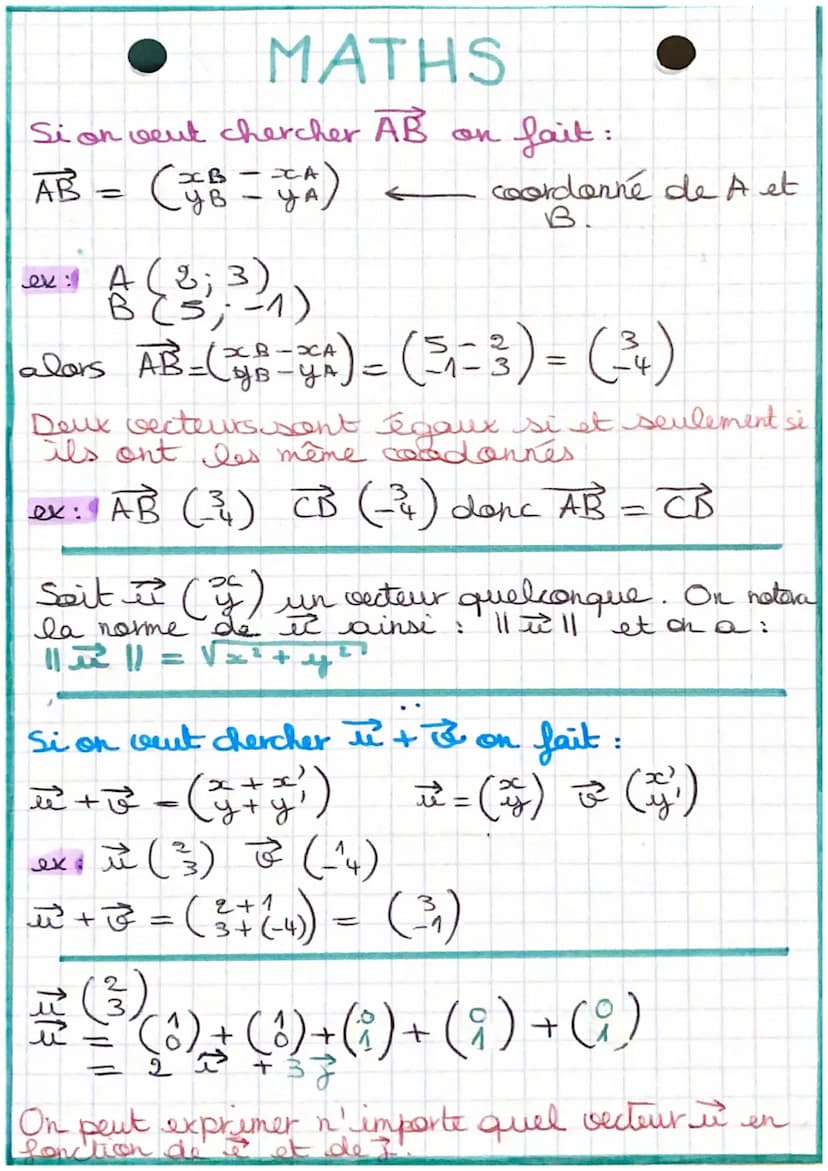 MATHS
Les secteurs
Vecteur du plan: noté te par ex, c'est l'objet
i
ex
A
AB
mathématique qui correspond à une
translation du plan caractéris